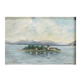 Blick auf die Fraueninsel mit den Chiemgauer Alpen, datiert 1912
