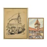 Zwei Grafiken mit architektonischen Darstellungen, 20. Jhdt.