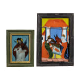 An Alpine painting and five reverse glass paintings, 19th century