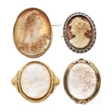 Four cameo brooches, late 19th century