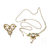Kette mit Jugendstil-Anh&auml;nger und Brosche, um 1900