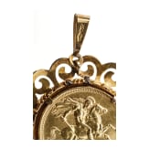 Anh&auml;nger mit Goldm&uuml;nze mit Portrait Elisabeths II., M&uuml;nze datiert 1957