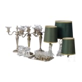 Set aus elf Schnapsgl&auml;sern sowie kleine Sammlung Leuchter, Frankreich, 20. Jhdt.
