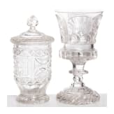 Fu&szlig;pokal und Deckelbecher mit Schliffdekor, Neuwelt, um 1840