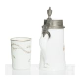 A pewter-mounted milk glass jug and a beaker, late 18th century
