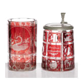 Krug mit Zinnmontierung und Becher mit Allegorien, B&ouml;hmen, 19. Jhdt.