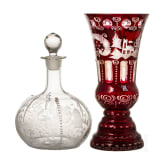 Glaskaraffe mit St&ouml;psel und Pokal, B&ouml;hmen, um 1900