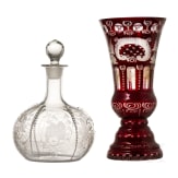 Glaskaraffe mit St&ouml;psel und Pokal, B&ouml;hmen, um 1900
