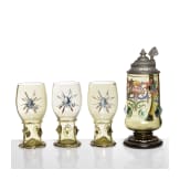 Krug und drei R&ouml;mer, Bayerischer Wald, wohl Theresienthal, um 1900