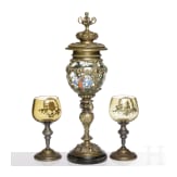 Deckelpokal und zwei R&ouml;mer, Bayerischer Wald, um 1890 bzw. einer datiert 1889