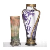 Zwei Jugendstil-Vasen mit Metallmontierung, Verreries de Saint-Denis, Legras & Cie, Nancy, Val Saint Lambert bzw. K&ouml;ln, Orivit-Metallwarenfabrik, um 1910