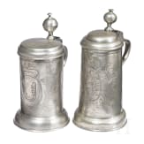Zwei Walzenkr&uuml;ge aus Zinn, Marienberg und Chemnitz, datiert 1783 und 1785