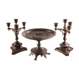 Dreiteiliges Tischset aus Eisenguss, Gie&szlig;erei Offenbach, um 1840/50