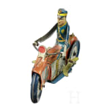 Polizei-Motorradfahrer von Marx Toys mit Aufziehschl&uuml;ssel