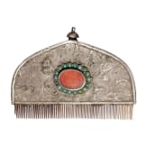Silbermontierter und steinbesetzter Kamm, Tibet, 20. Jhdt.