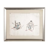 A Japanese ink drawing of two samurai, late Edo period
