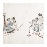 A Japanese ink drawing of two samurai, late Edo period