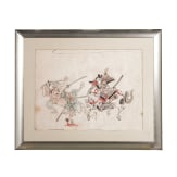 Tuschezeichnung eines berittenen Samurais, Japan, sp&auml;te Edo-Periode