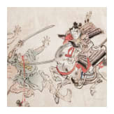 Tuschezeichnung eines berittenen Samurais, Japan, sp&auml;te Edo-Periode