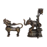 Kerzenleuchter und Tierfigur, Bronze, Thailand, 1. H&auml;lfte 20. Jhdt.