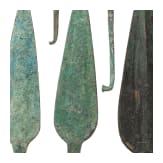 F&uuml;nf bronzene Spitzen f&uuml;r Wurfspie&szlig;e, Luristan, Westiran, 10. - 9. Jhdt. v. Chr.