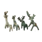 Four Iranian miniature bronze animals, Luristan, circa 1000 B.C.