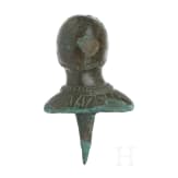 A Roman furniture fitting in the shape of a head, bronze, 1st - 2nd century