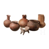 Five Hohokam vessels and a stand from a hoard in Delaware County, Oklahoma, USA, circa 750 - 1500 A.D.