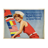 Willi Engelhardt - großformatiger zweiteiliger Plakatentwurf "Fleischmann's Hotel-Strand- u. Sportbad" in Steinebach am Wörthsee in Oberbayern, um 1930