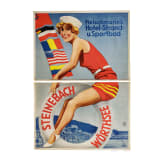 Willi Engelhardt - a large two-part draft poster for "Fleischmann's Hotel-Strand- u. Sportbad" in Steinebach in Upper Bavaria