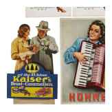 Willi Engelhardt - sechs Reklameaufsteller, dabei zwei Gouache-Entw&uuml;rfe, einer von Hohner M&uuml;nchen, ein Muster f&uuml;r "Kaiser's Brust-Caramellen" und zwei Herzog-Aufsteller "Der B&uuml;stenhalter"
