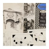 Willi Engelhardt - Mappe mit Studienarbeiten mit Selbstportraits, Zeppelin-Luftschiff, Zeichentrickfilm und Architektur-Radierungen, 1920er Jahre