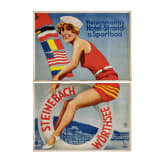 Willi Engelhardt - gro&szlig;formatiges zweiteiliges Plakat als Entwurf f&uuml;r "Fleischmann's Hotel-Strand-u. Sportbad" in Steinebach am W&ouml;rthsee in Oberbayern, um 1930