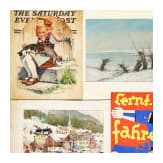 Willi Engelhardt - Arbeiten von Freunden und Kollegen, u. a. Fahrschulwerbung von Koch & Knab, Zeichnungen von L&uuml;decke, Pollinger, "The Saturday Evening Post", 1920er - 1930er Jahre