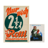 Zwei Plakate - eine Vorlage von Hermann-Sonntag-Druck f&uuml;r "E&szlig;linger Wolle", Entwurf Ludwig Hohlwein, und ein Werbeplakat f&uuml;r "Rotti Fleischw&uuml;rfel"