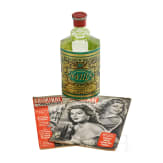 Gro&szlig;e Schaust&uuml;ck-Glasflasche "4711 - K&ouml;lnisch Wasser" und zwei Magazine "Kriminal Illustrierte" mit Titelbild von Willi Engelhardt