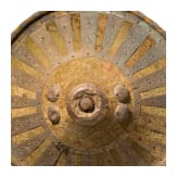 Three decorated Amhara shields, a stool and a beaker
