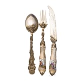 Vermeille luxury cutlery with porcelain handles, Vienna, circa 1880