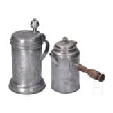 Gravierter Walzenkrug und Schokoladenkanne, Sachsen, um 1800