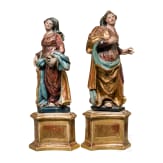 Two southern German wooden statues of St. Cathrine and St. Barbara, mid-18th century