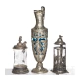Drei Glaskr&uuml;ge mit Metallmontierung, WMF, Geislingen, um 1900
