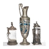 Drei Glaskr&uuml;ge mit Metallmontierung, WMF, Geislingen, um 1900
