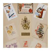 Willi Engelhardt - vier Kartonplatten mit Werbe- und Reklamebl&auml;ttern sowie Briefk&ouml;pfen, mit Pschorr-Br&auml;u, Gretchen-Post, Dix-Film M&uuml;nchen, sowie ein Sonderdruck "Soldaten und K&uuml;nstler", 1941