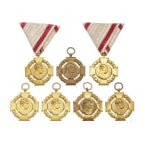 Sieben Jubiläums-Militärkreuze 1848 - 1908 und Bänder