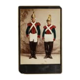 A hand-coloured photo of two dragoons