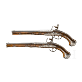 A pair of silver-mounted flintlock pistols, Niquet Lejeune, Liège, circa 1730/40