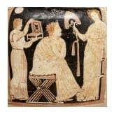 Monumentale Grabhydria mit Naiskosszene, apulisch, Mitte 4. Jhdt. v. Chr.