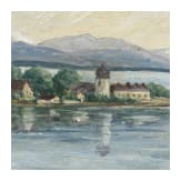 Blick auf die Fraueninsel mit den Chiemgauer Alpen, datiert 1912