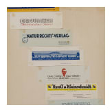 Willi Engelhardt - vier Kartonplatten mit Werbe- und Reklamebl&auml;ttern sowie Briefk&ouml;pfen, mit Pschorr-Br&auml;u, Gretchen-Post, Dix-Film M&uuml;nchen, sowie ein Sonderdruck "Soldaten und K&uuml;nstler", 1941