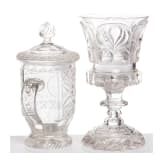 Fu&szlig;pokal und Deckelbecher mit Schliffdekor, Neuwelt, um 1840